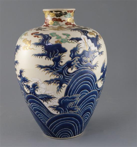 A Japanese Satsuma pottery ovoid dragon vase, Meiji period, H.31cm